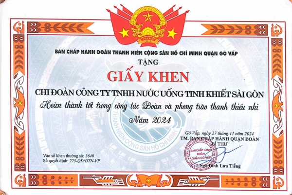 Chi đoàn Công ty Nước uống Tinh khiết Sài Gòn được tuyên dương