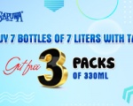 GET FREE 3 PACKS OF 330ML WHEN  BUY 7 BOTTLES OF 7 LITERS WITH TAP